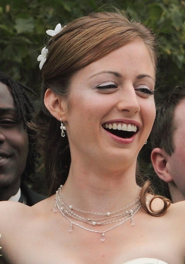 Bridal Earrings - Sterling, Quartz Crystal, White Fresh Water Pearls - Christian Earrings - FAITH, HOPE and LOVE