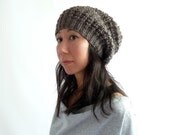 LouLou Romantic Boho Style Knit Lace Slouch Hat in Woodland Brown Alpaca. Soft and Rustic. Spring and Winter Fashion. Handmade in France.