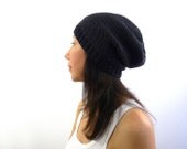 Phrygian Style Slouch Urban Knit Hat in Dark Charcoal Black Merino Wool for Men and Women. Spring and Winter Fashion Handmade in France.