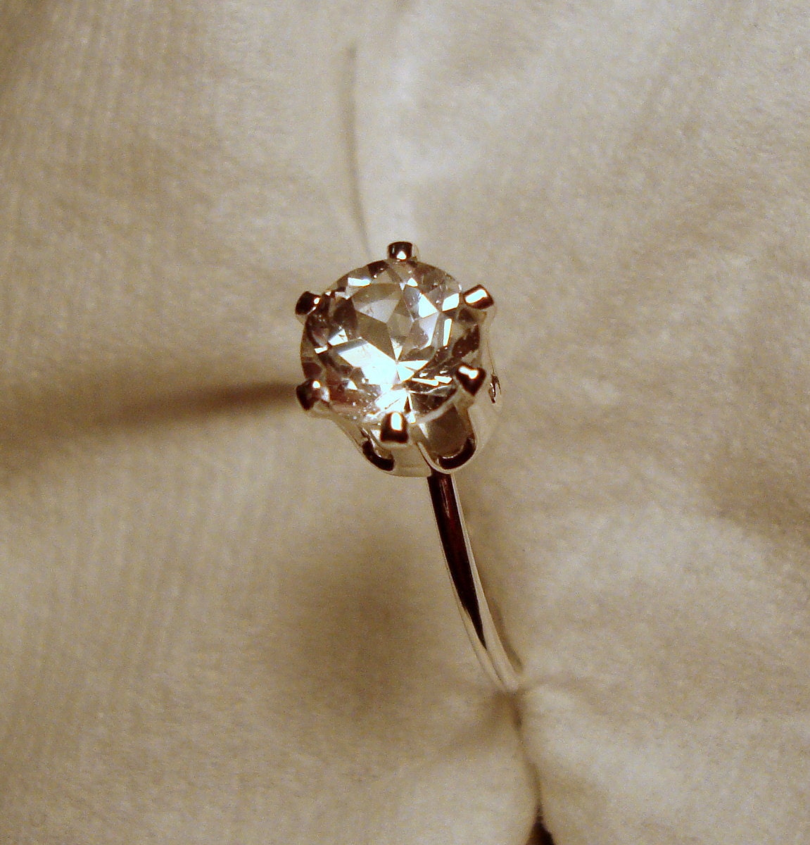 White Topaz Ring 1 carat in eco-friendly sterling silver - Engagement Solitaire or stacker - AAA grade stone - Custom Made in your Size