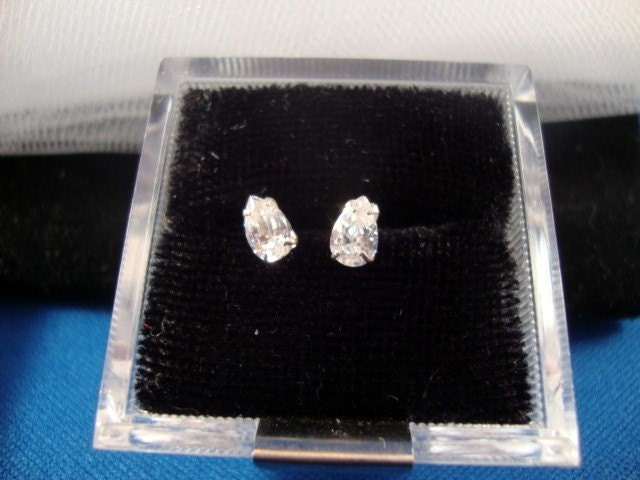 for kendrarolen - Crystal Teardrops - Little Sparklies - earring studs - recycled sterling silver and lab created cz pears
