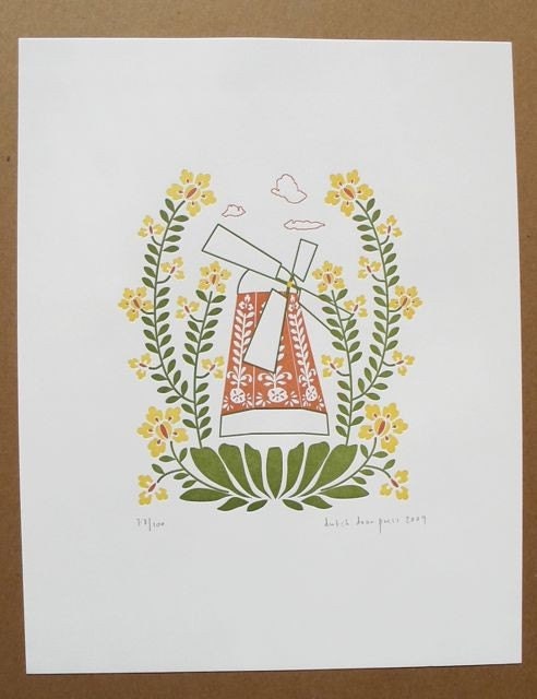 wildflower windmill letterpress print