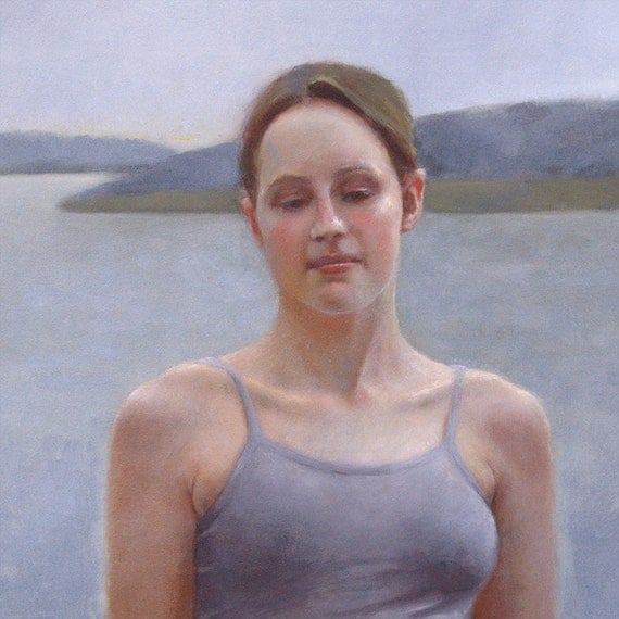 Lady of the Lake portrait landscape oil painting 50x40cm