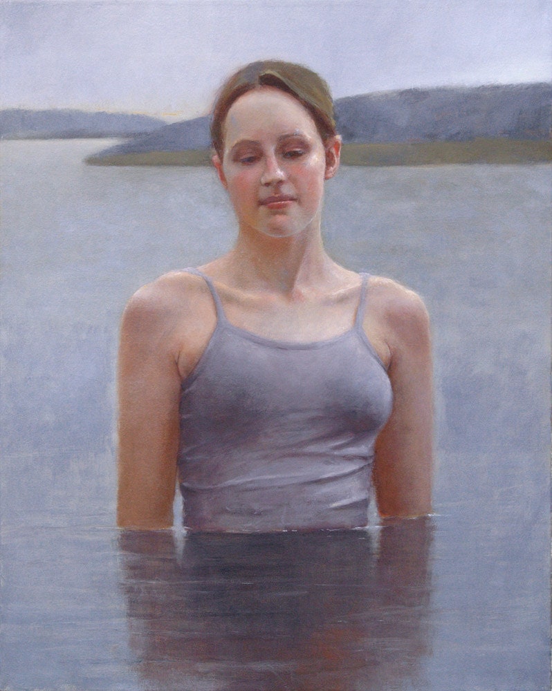 Lady of the Lake portrait landscape oil painting 50x40cm