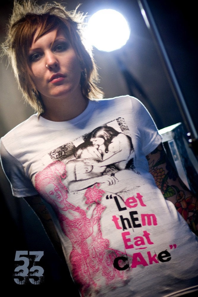 Let Them Eat Cake Women's T, Ash White Stripe
