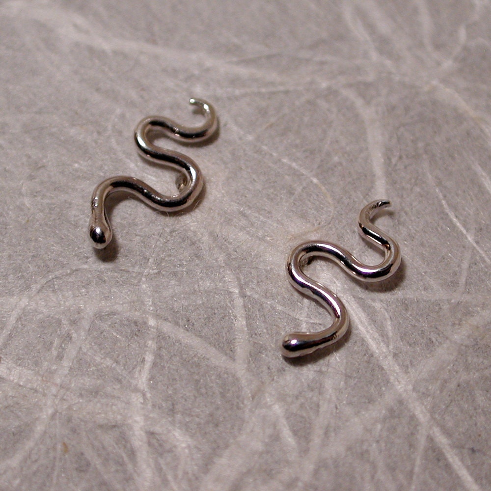 Silver Snake Earrings Small Serpent Studs Ear Posts Sterling Silver Modern Medusa Jewelry by SARANTOS