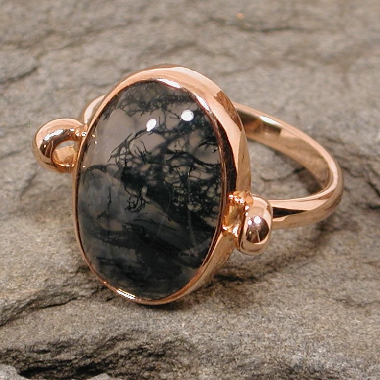 Mystical moss agate ring 14k rose pink gold jewelry