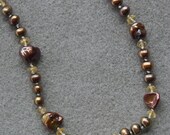 Toffee handknotted necklace and earrings set with freshwater pearls and citrine