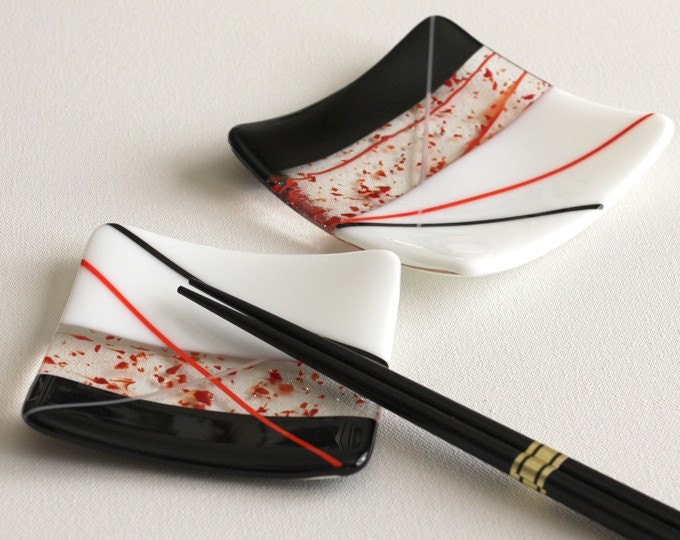 Fused Glass Square Red and Black Sushi Set - GetGlassy