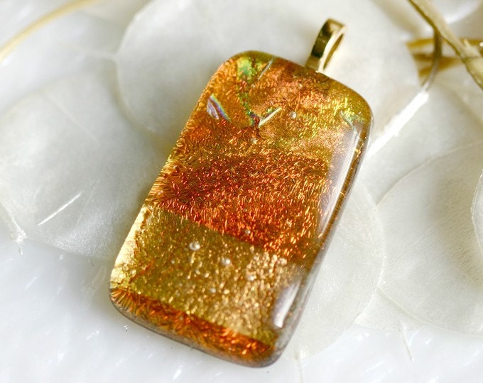 Jewelry - Necklace - Honey Amber Dichoric Fused Glass Pendant 00771