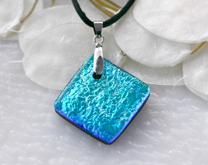 Ocean Blue Dichoric Glass Pendant - Fused Glass Jewelry, Fused Glass Necklace, Glass Pendant, Dicronic Fused, - 00820D020311