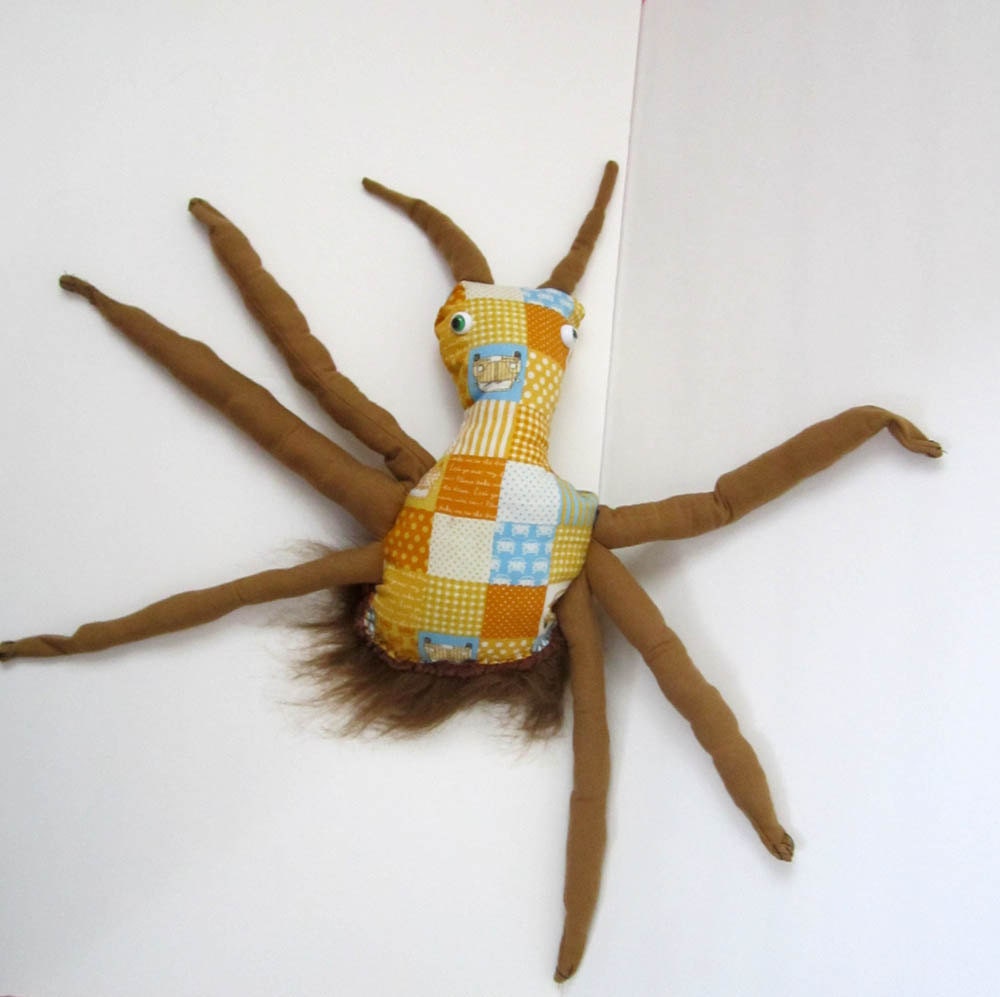 One Of A Kind Plush Monster Doll Jimmy the Bug Made With Upcycled Vintage Fabric
