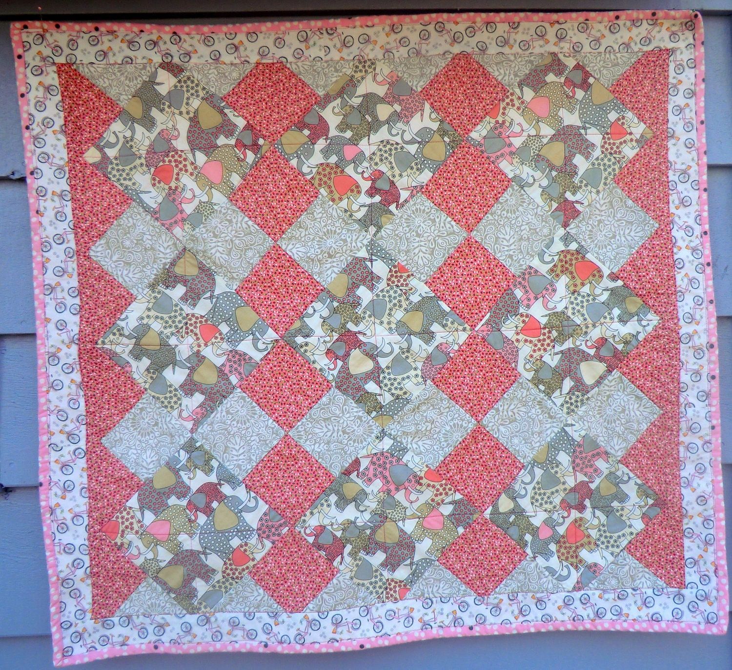 Pink and Grey Elephant Baby Quilt