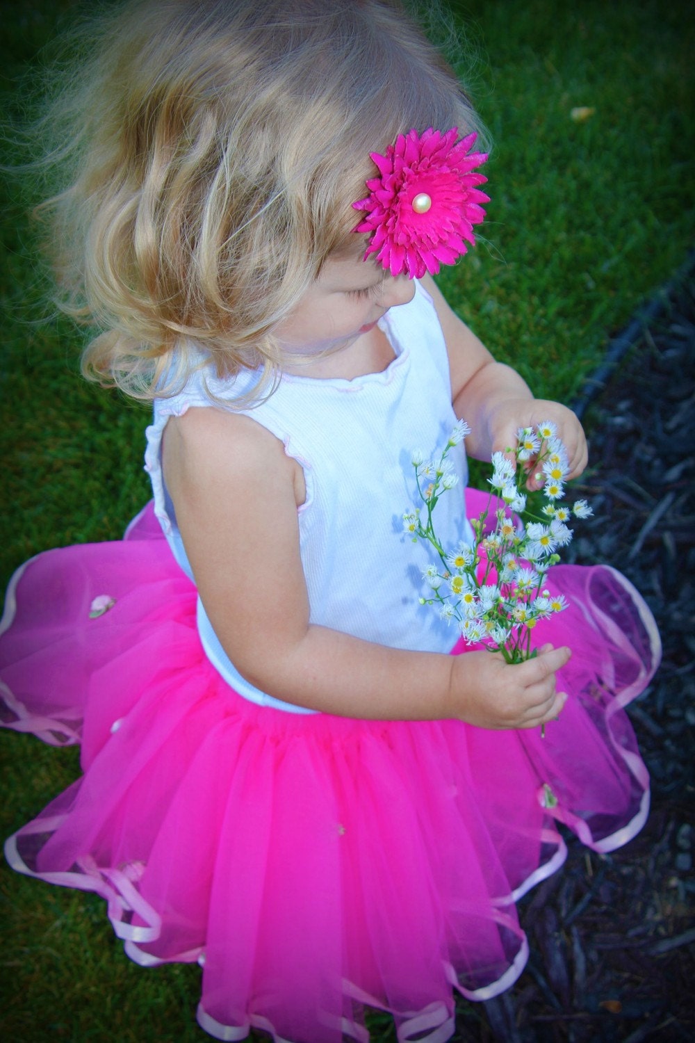 Poppy Pink Pixie Dress Up Ballet Tutu with Satin Pink Trim and Roses