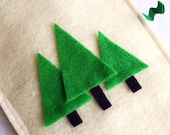 Christmas eco felt stocking in cream and green forest trees