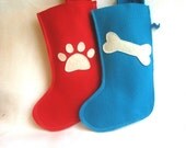 pet Christmas stocking for your dog or cat in eco friendly felt : bone or paw print style - january delivery