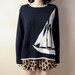 nautical sailboat sweater / oversized / cotton / crewneck / s / m