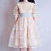 vintage cream sheer organza peter pan collar dress - lace - empire waist - xs - s