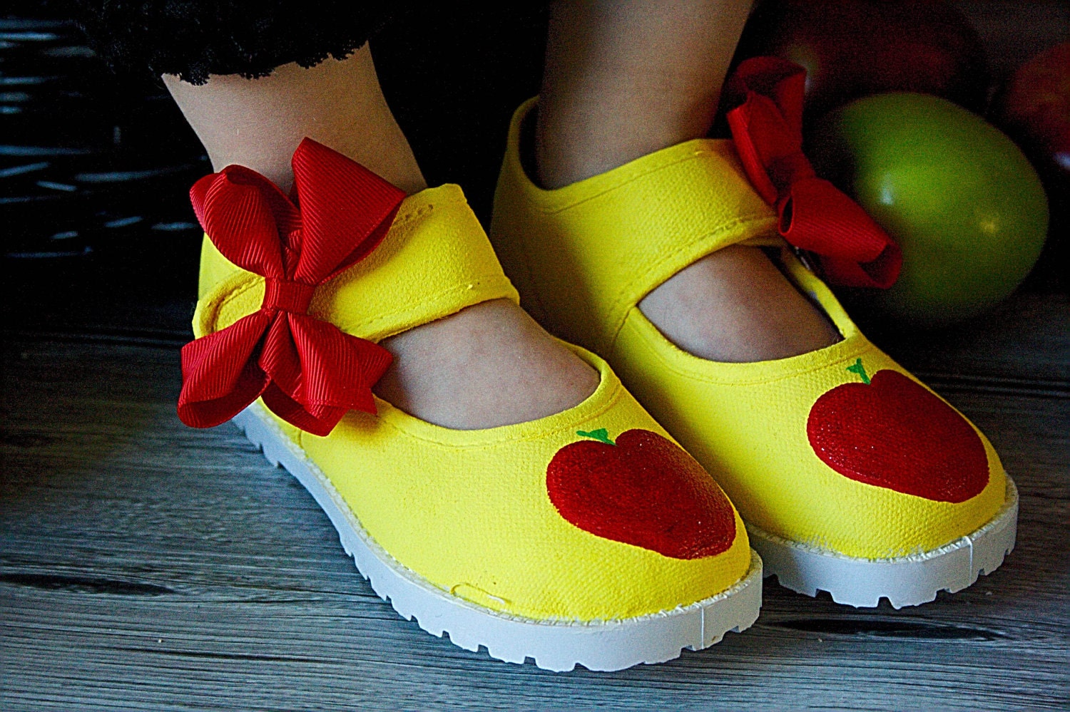 Items similar to Snow White Apple Shoes with bows Fully Hand painted