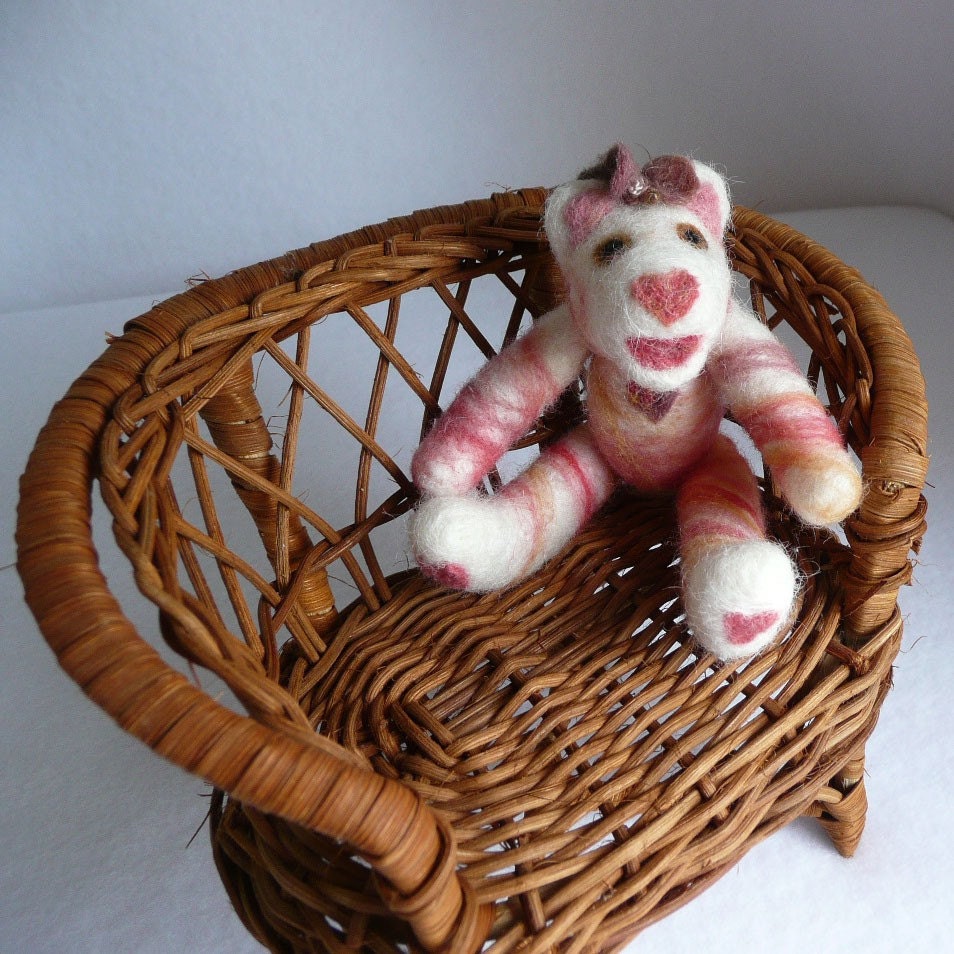 Needle Felted Doll Baby Bear with Butterfly
