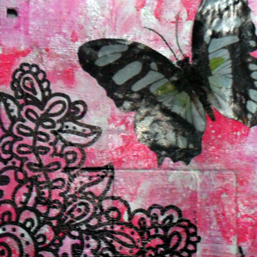 Butterfly Garden - floppy disk mixed media original
