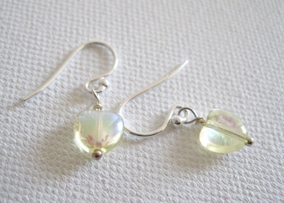 Pastel Yellow Heart & Sterling Silver Earrings - UK Seller