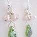 Light Pink Bell flower & Green Leaf Sterling Silver Earrings - UK Seller