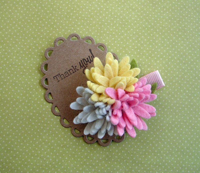 Wool Felt Flower Hair Clip - Fun Summer Clippie - Pink Lemonade Daisies