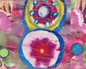 Fabric Postcard  entitled Fortune in Bloom