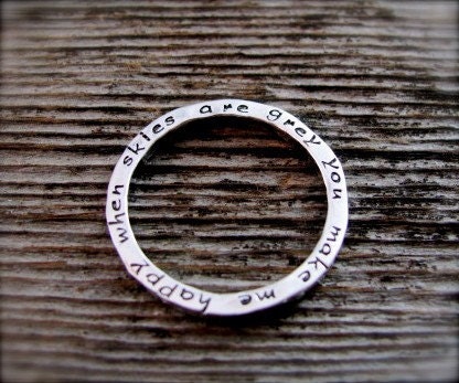 Personalized Two Sided Inscribed Hammered Stacking Ring in Sterling Silver