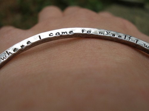 2 Sided Custom Inscription Poetry Bangle in Sterling Silver with new beautiful font