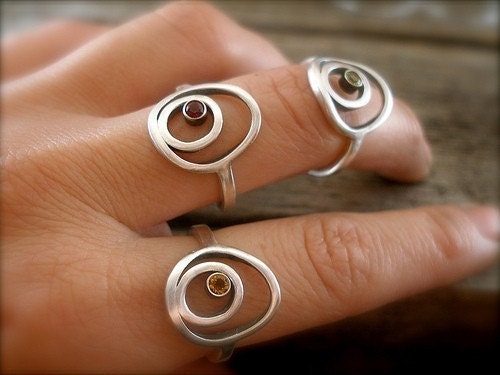 Pebble Ring in Recycled Silver and Natural Gemstone