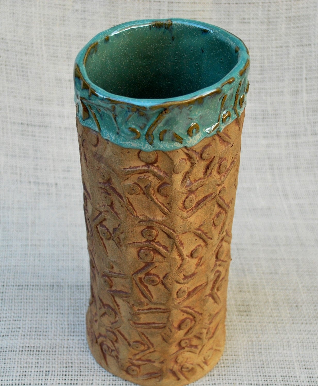 Textured Ceramic Vase/Hand Built Pottery by donnakellerpottery