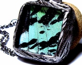Real Butterfly Wing Necklace Butterfly Jewelry Sunset Moth TWO SIDED Sea Foam Green