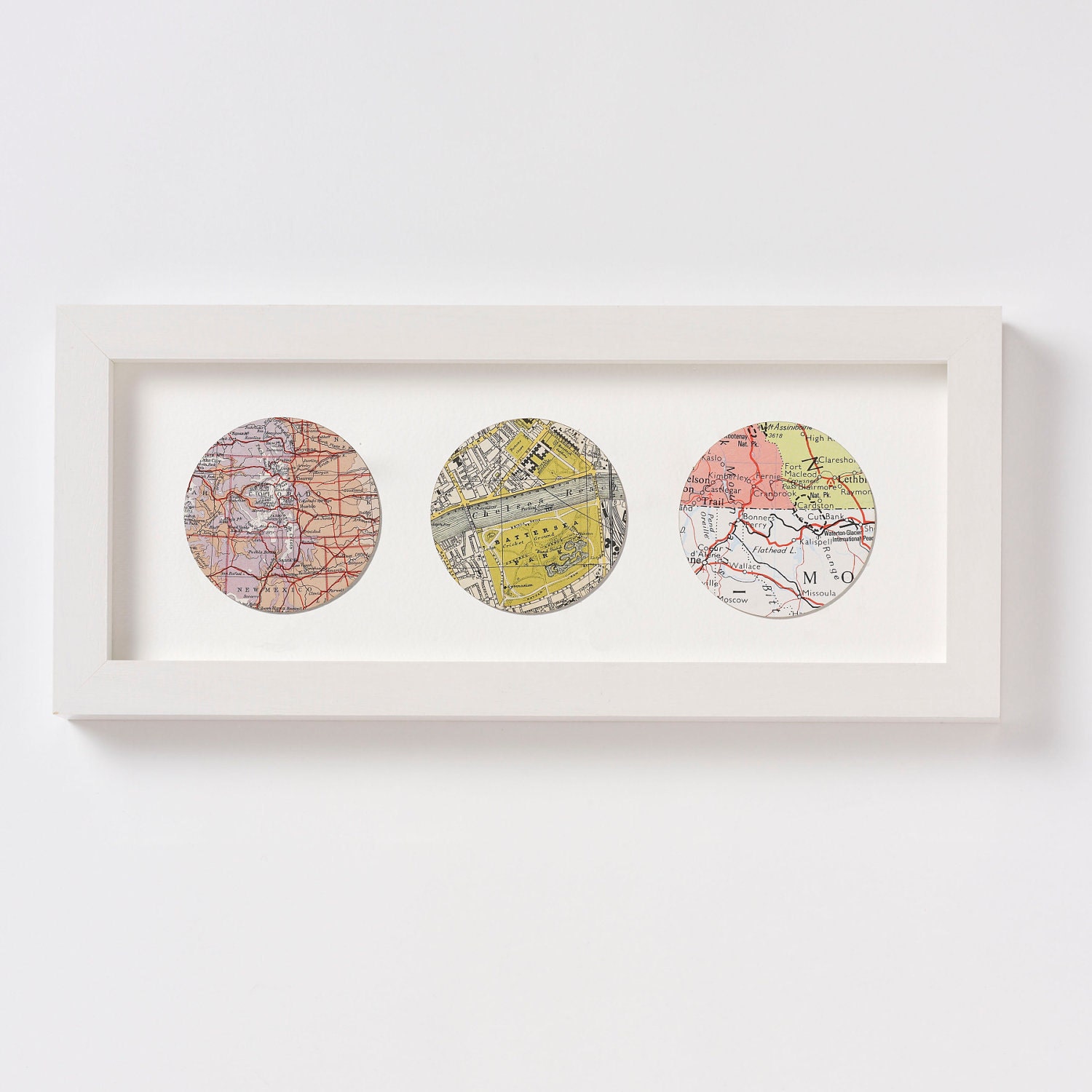 Trio of map Circles - Framed