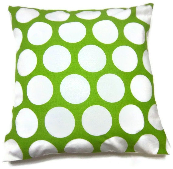 Two Chartreuse White Bold Polka Dot Pillow Covers Decorative Accent Throw Toss Covers 16 inch