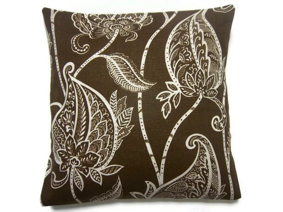 Two Chocolate Brown White Pillow Covers Bold Modern Leaf Design Accent Throw Toss Covers 16 inch