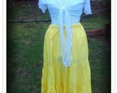 Natural Cotton Tiered  Peasant Skirt, Sunshine Yellow,Gypsy, Renaissance, Bohemian