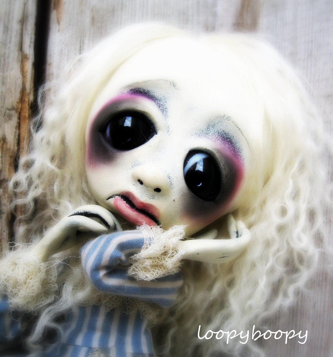 Loopy Goth Ooak Art Doll Fine Art Giclee Print Winter White