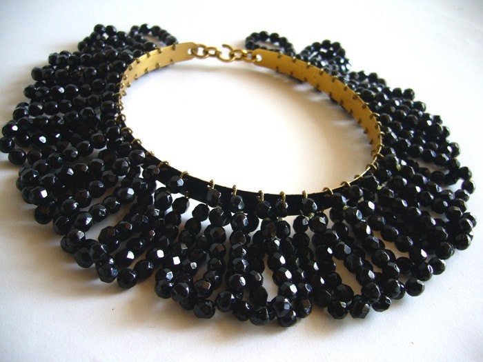 1950s Beaded Glass Fringe Collar Necklace