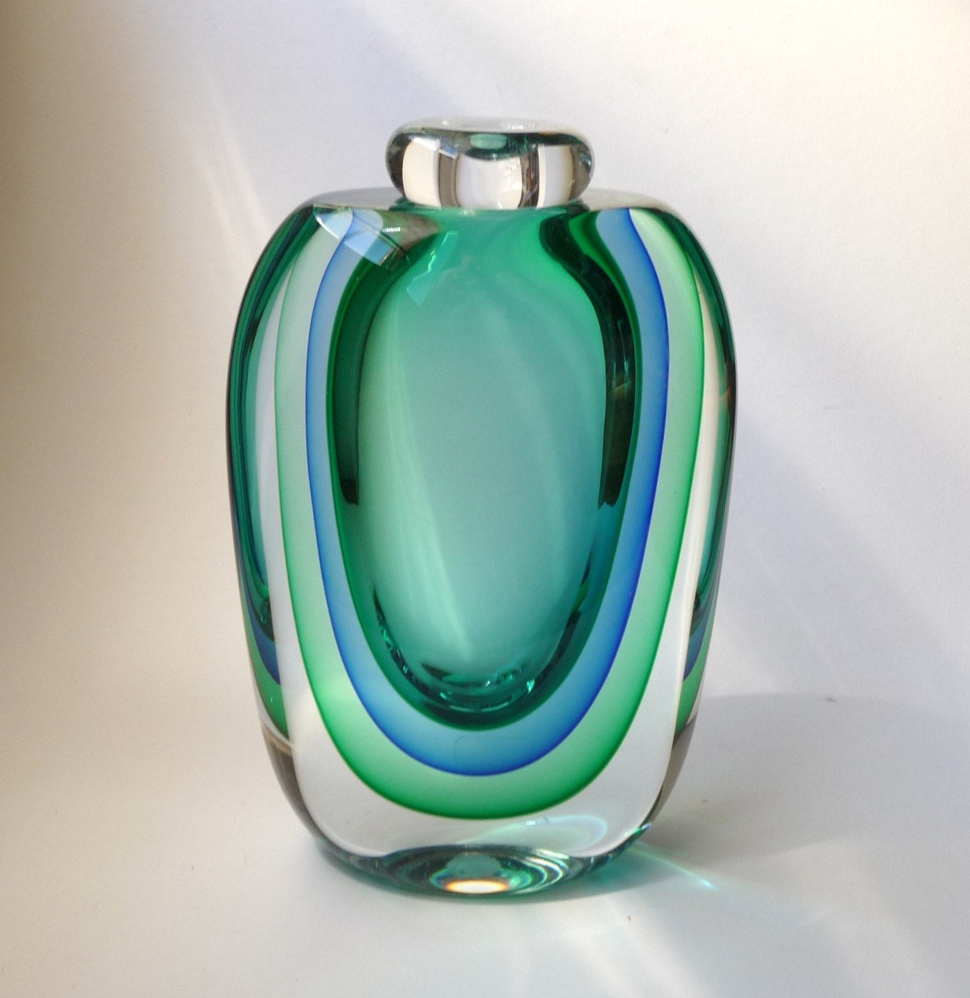 1980s Triple Sommerso Murano Glass Vase by Luigi Onesto