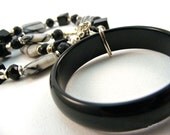 Gemstone Beaded Necklace Zebra Picasso Jasper with Black Onyx Circle