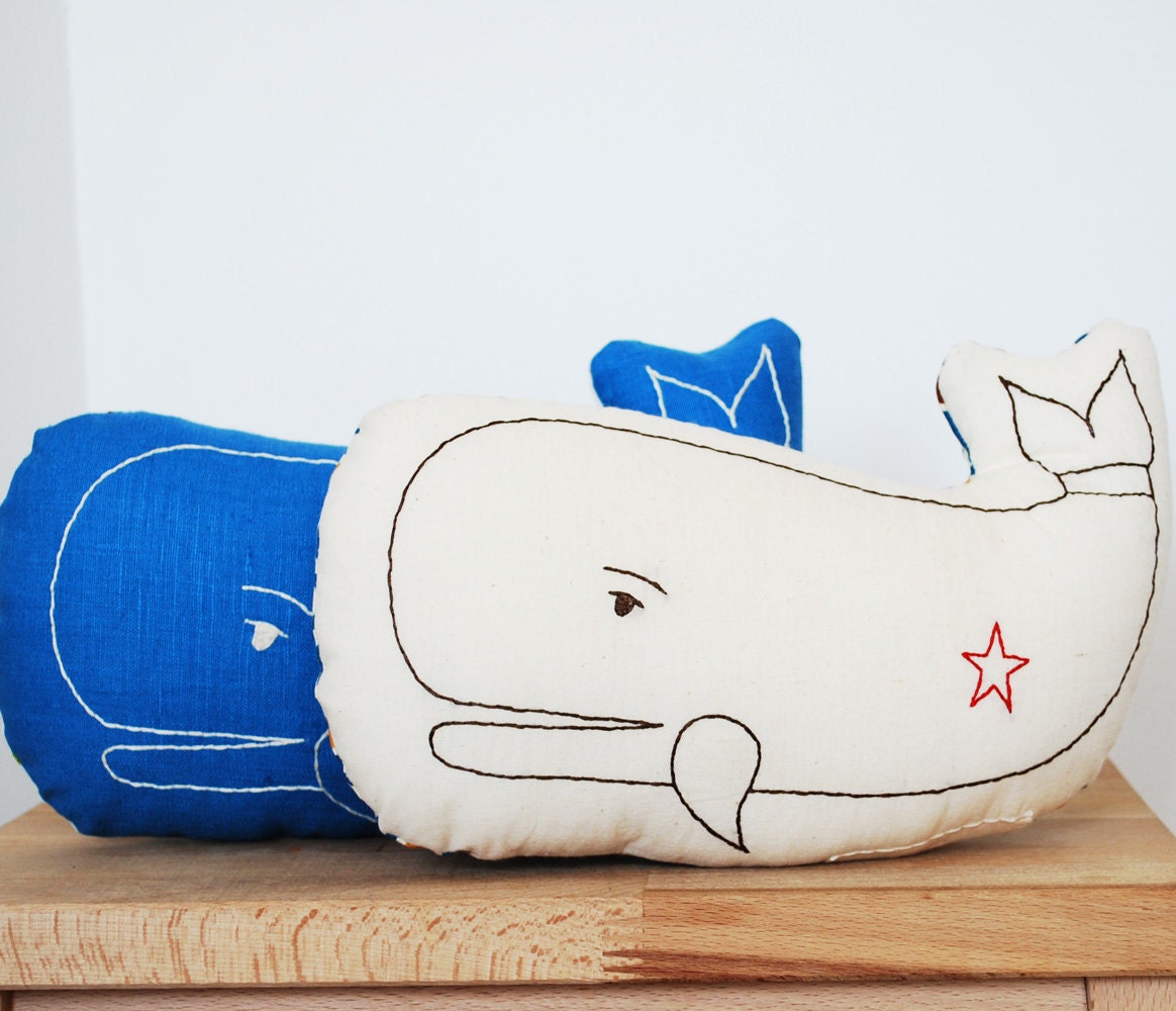 whale pillow in ivory