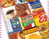 BIG BREAKFAST POP-Art Collage Recycled Notebook / Upcycled Journal - Pancakes, Sausage, Cereal, Coffee, Chocolate Milk, O.J. & Organic Milk