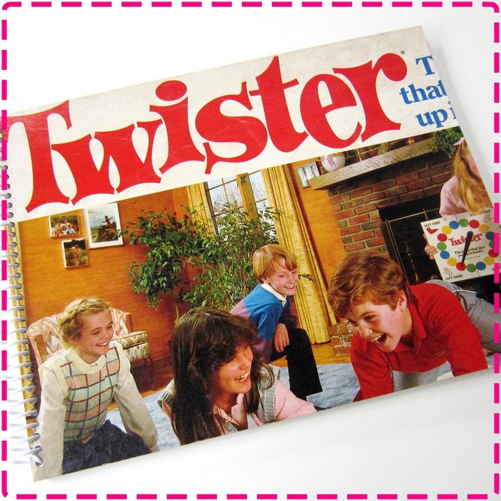 TWISTER Board Game Recycled Notebook / Upcycled Journal - Eco Friendly - Red, Green, Blue and Yellow - Vintage Circa 1986
