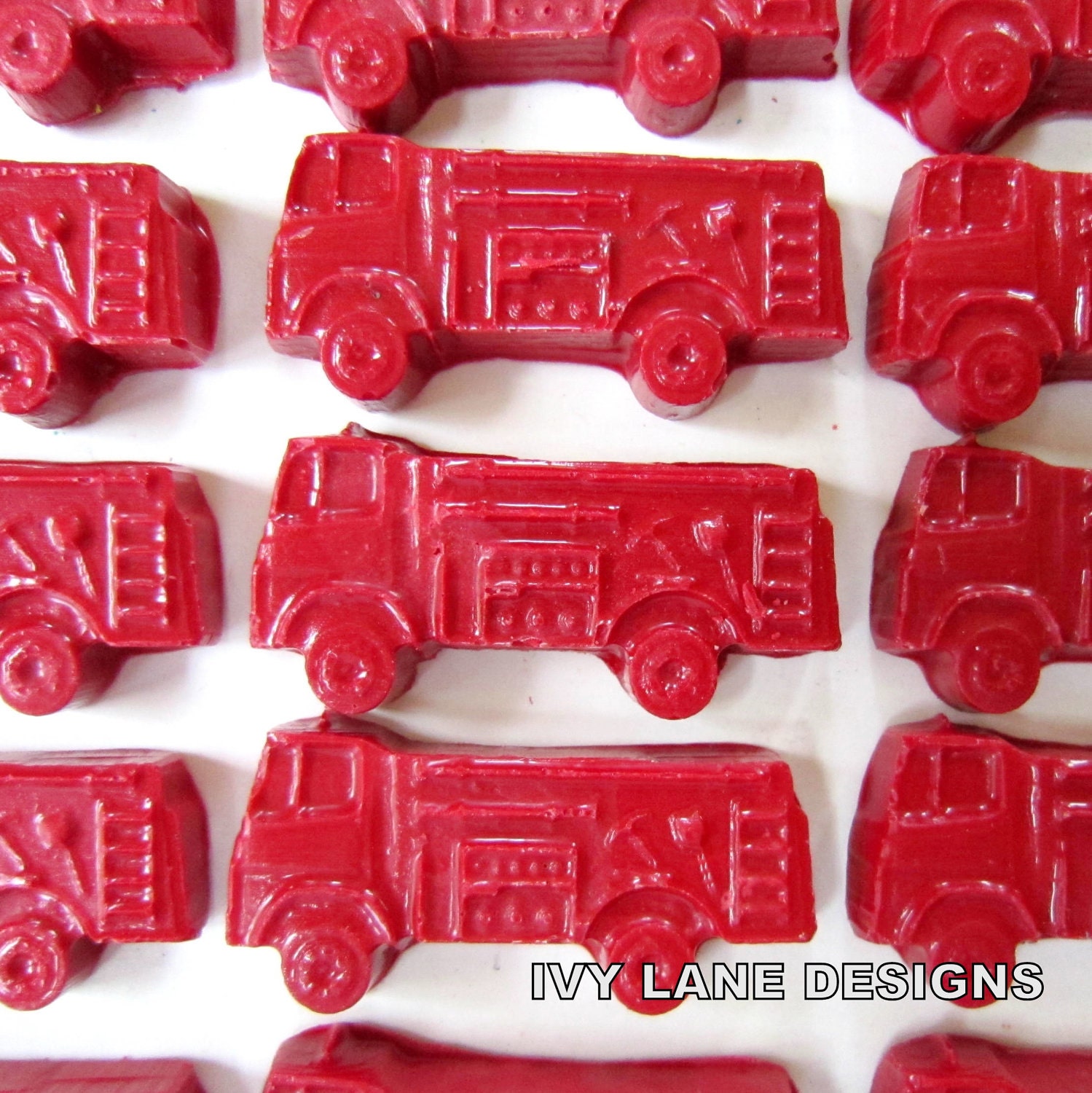 RED FIRE TRUCK Crayon Birthday Favors - Party Pack of (20) - Also Avail. in Combo of Yellow, Orange, Blue, Green, Brown, Etc.