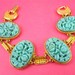 Vintage 50s Turquoise Molded Glass Flower Cabochon Bracelet