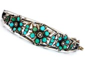 RARE Antique Victorian Turquoise Pearl Silver Bracelet 6.25 inch