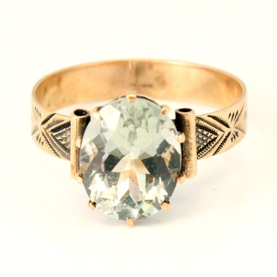 Antique Rose Gold Green Amethyst Victorian 19th Century Ring