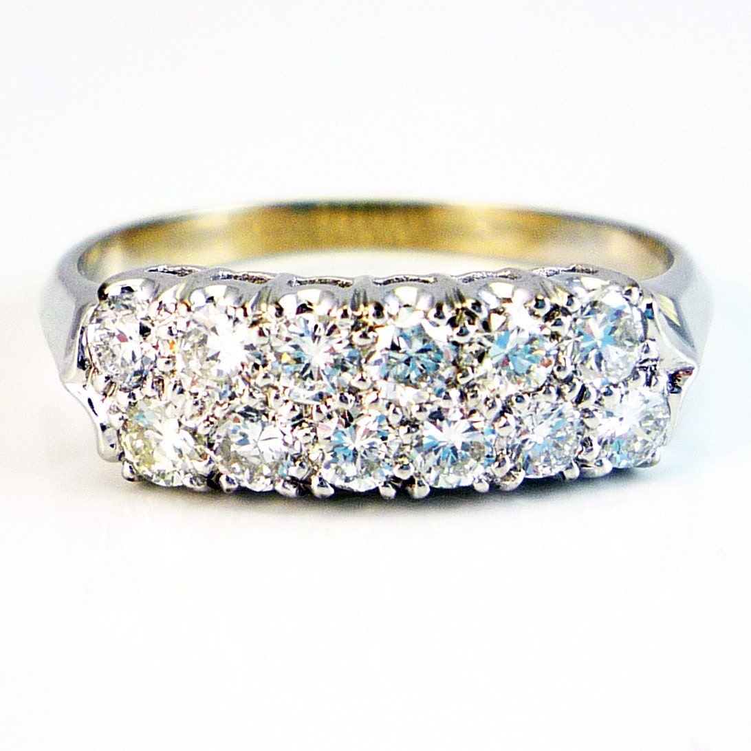18K Vintage Retro 1940s 1ct Diamond Wedding Anniversary Band Ring